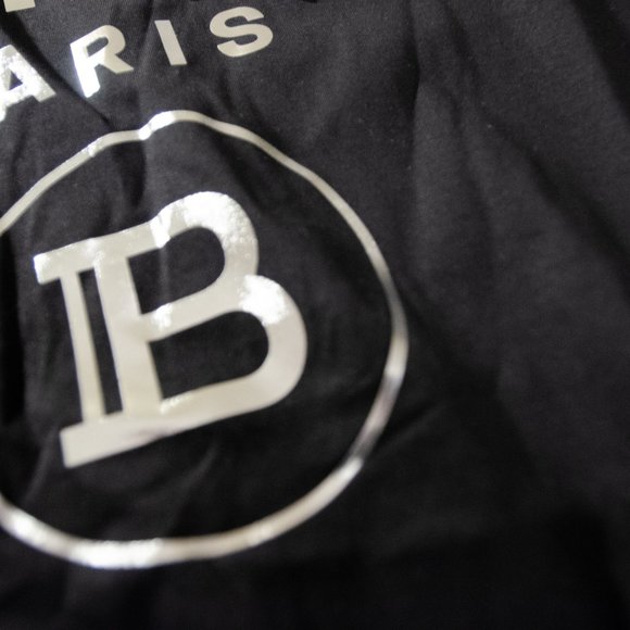 Balmain Paris T Shirt - Silver Print on Black - Picture 5 of 12